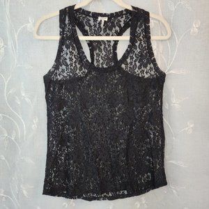 Classic Black Lace Tank w/ Floral Design
